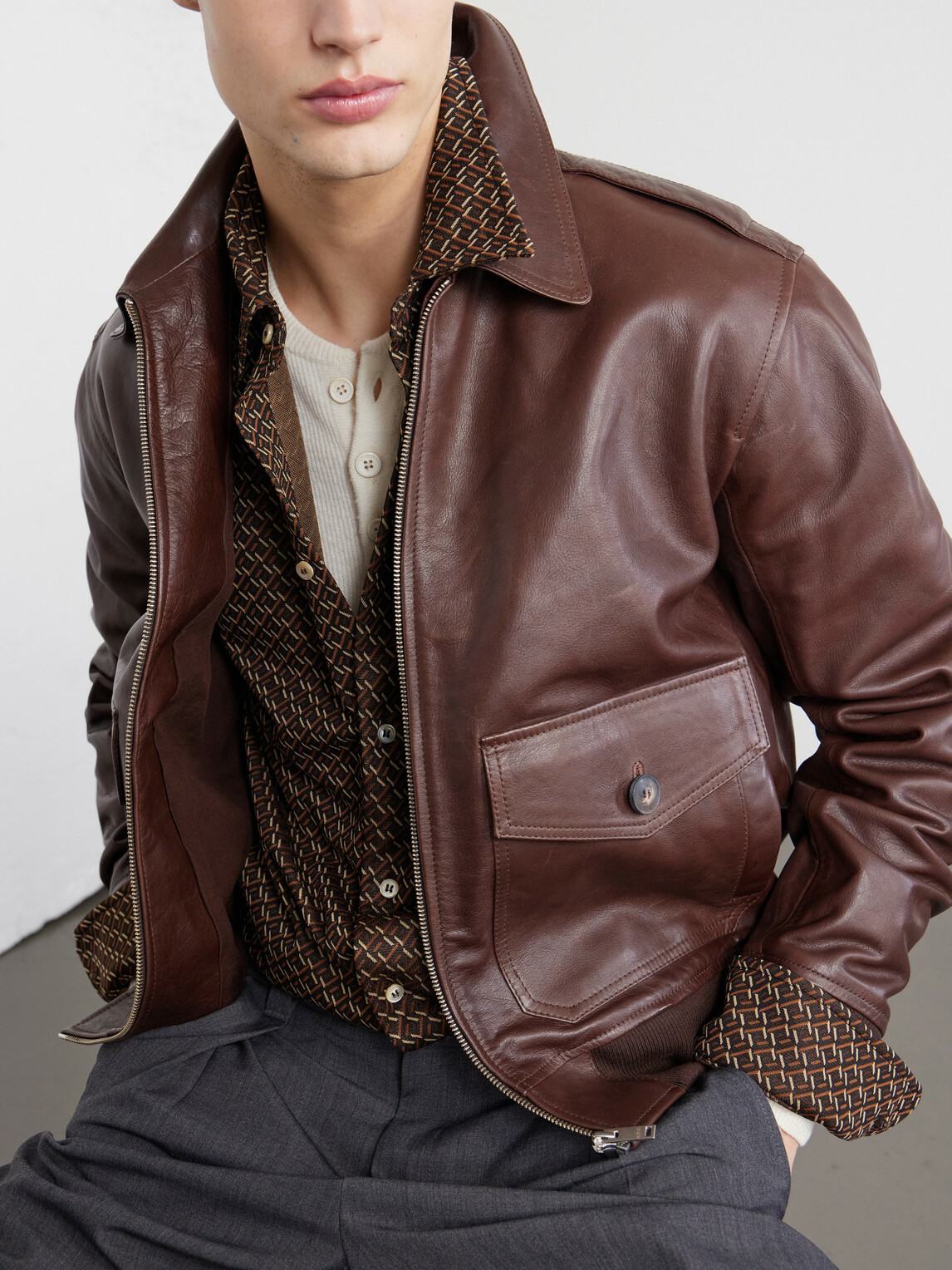 A.P.C. - Gael Leather Jacket - Brown