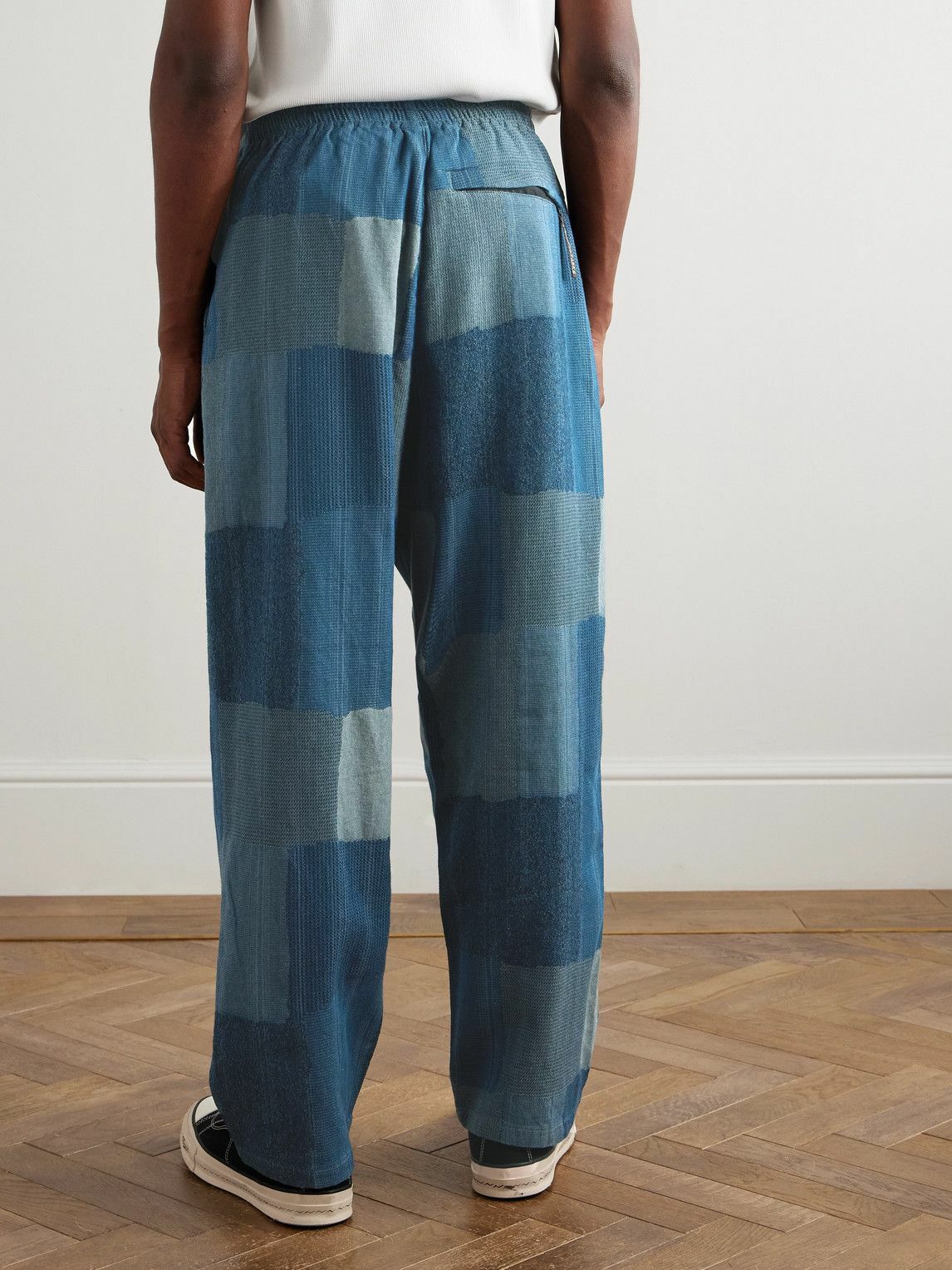 KAPITAL - Tugihagi Easy Straight-Leg Patchwork Cotton Drawstring Trousers - Blue