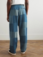 KAPITAL - Tugihagi Easy Straight-Leg Patchwork Cotton Drawstring Trousers - Blue