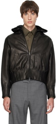 AARON ESH Black Shearling Collar Leather Bomber