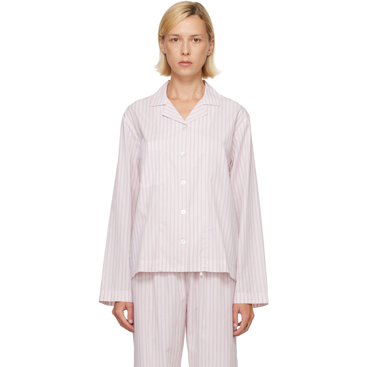Tekla Pink Fine Twill Long-Sleeved Pyjama Shirt