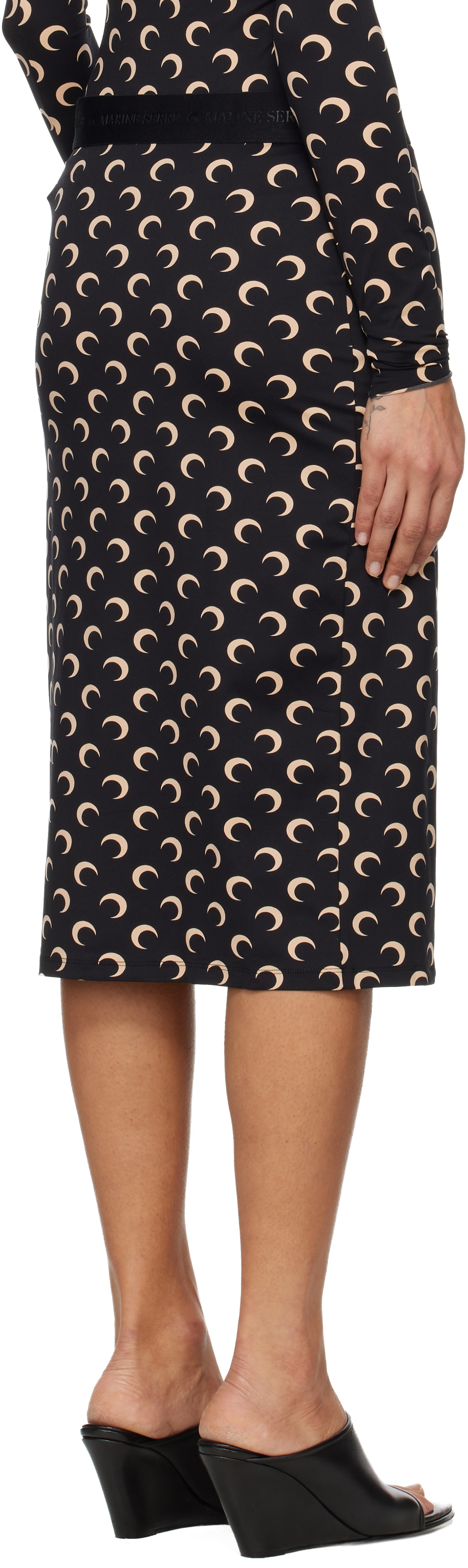 Marine Serre Black Moon Printed Jersey Midi Skirt