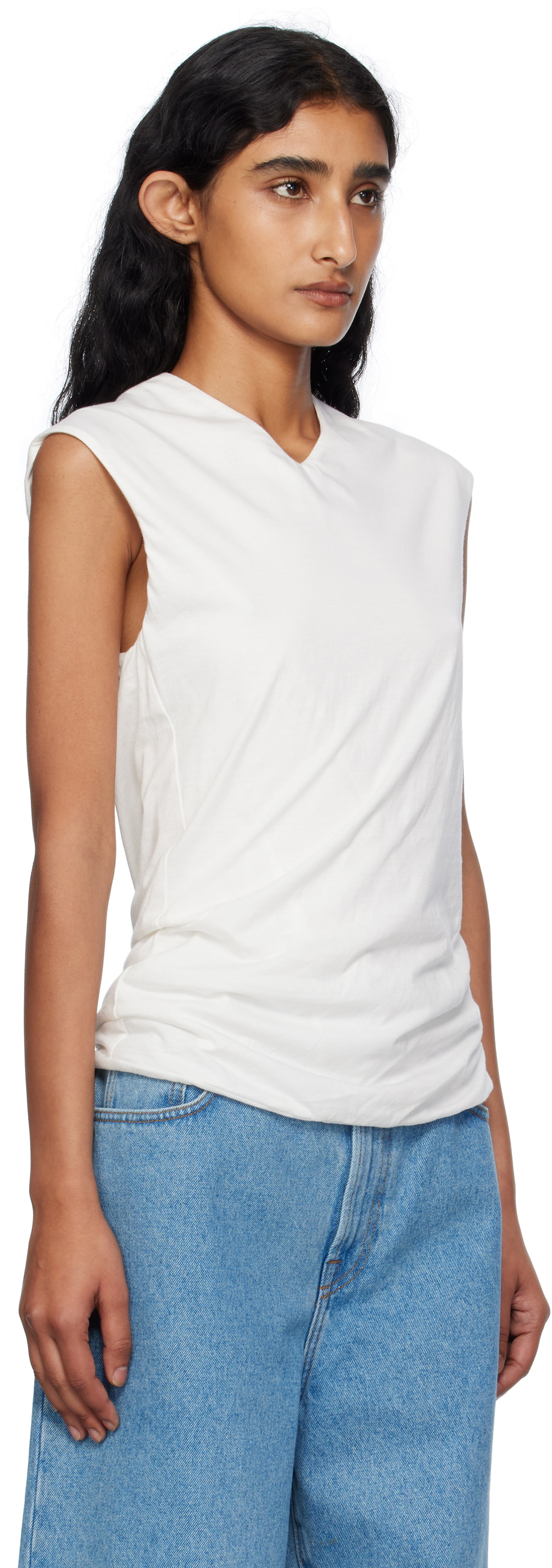 6397 White High V Tank Top