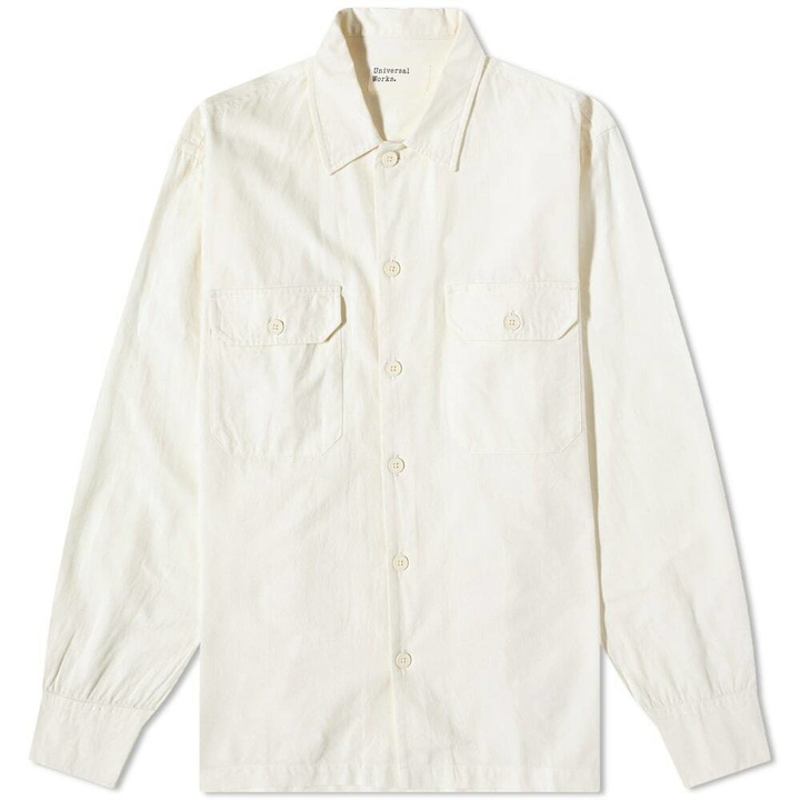 Photo: Universal Works Men's Slub Chambray Utility Shirt in Ecru