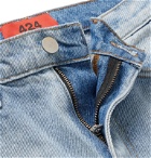 424 - Skinny-Fit Embroidered Distressed Nubuck-Panelled Denim Jeans - Blue