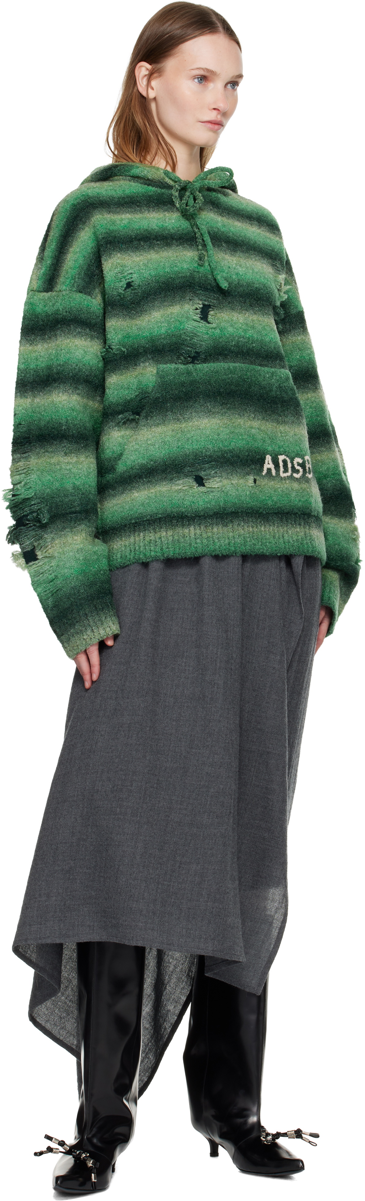 Andersson Bell Green Gradient Distressed Hoodie