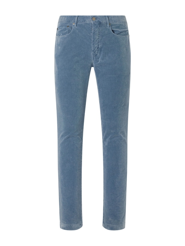 Photo: Massimo Alba - Alunga Straight-Leg Cotton-Velvet Five Pockets Trousers - Blue