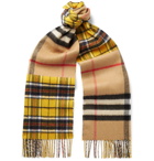 Burberry - Fringed Checked Cashmere and Merino Wool-Blend Scarf - Yellow