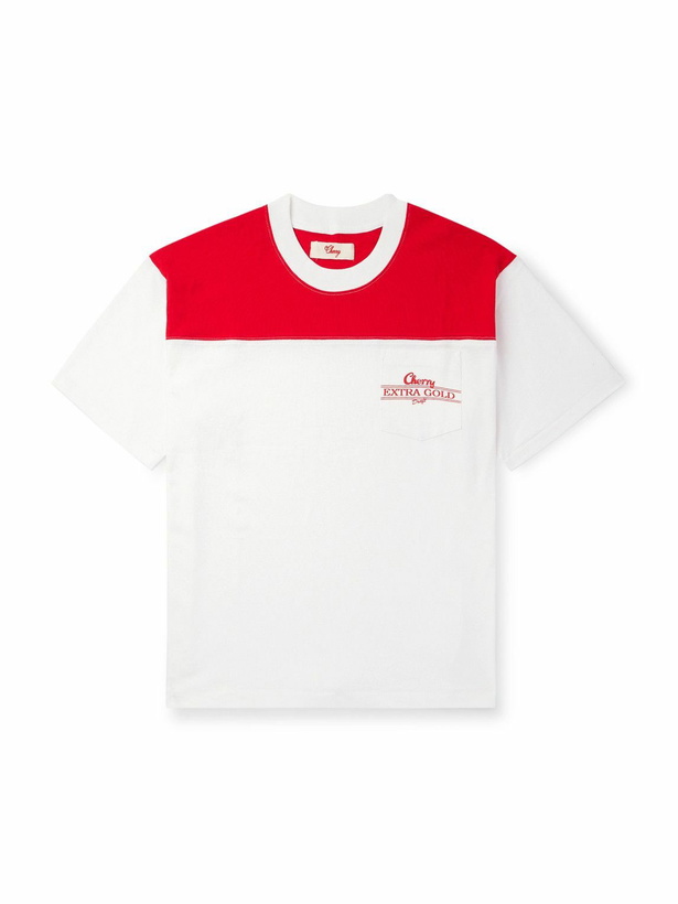 Photo: Cherry Los Angeles - Colour-Block Logo-Embroidered Cotton-Jersey T-Shirt - White