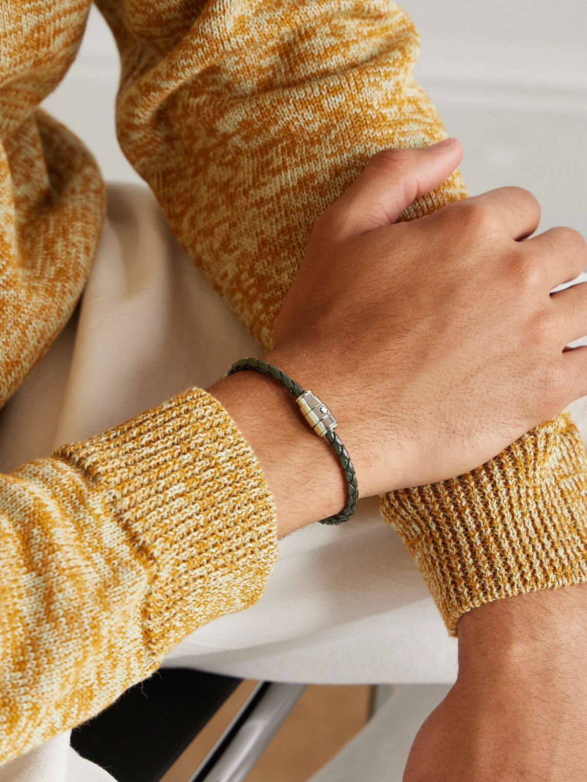 Montblanc - Silver-Tone Woven Leather Bracelet