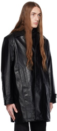 Youth Black Buttoned Faux-Leather Coat