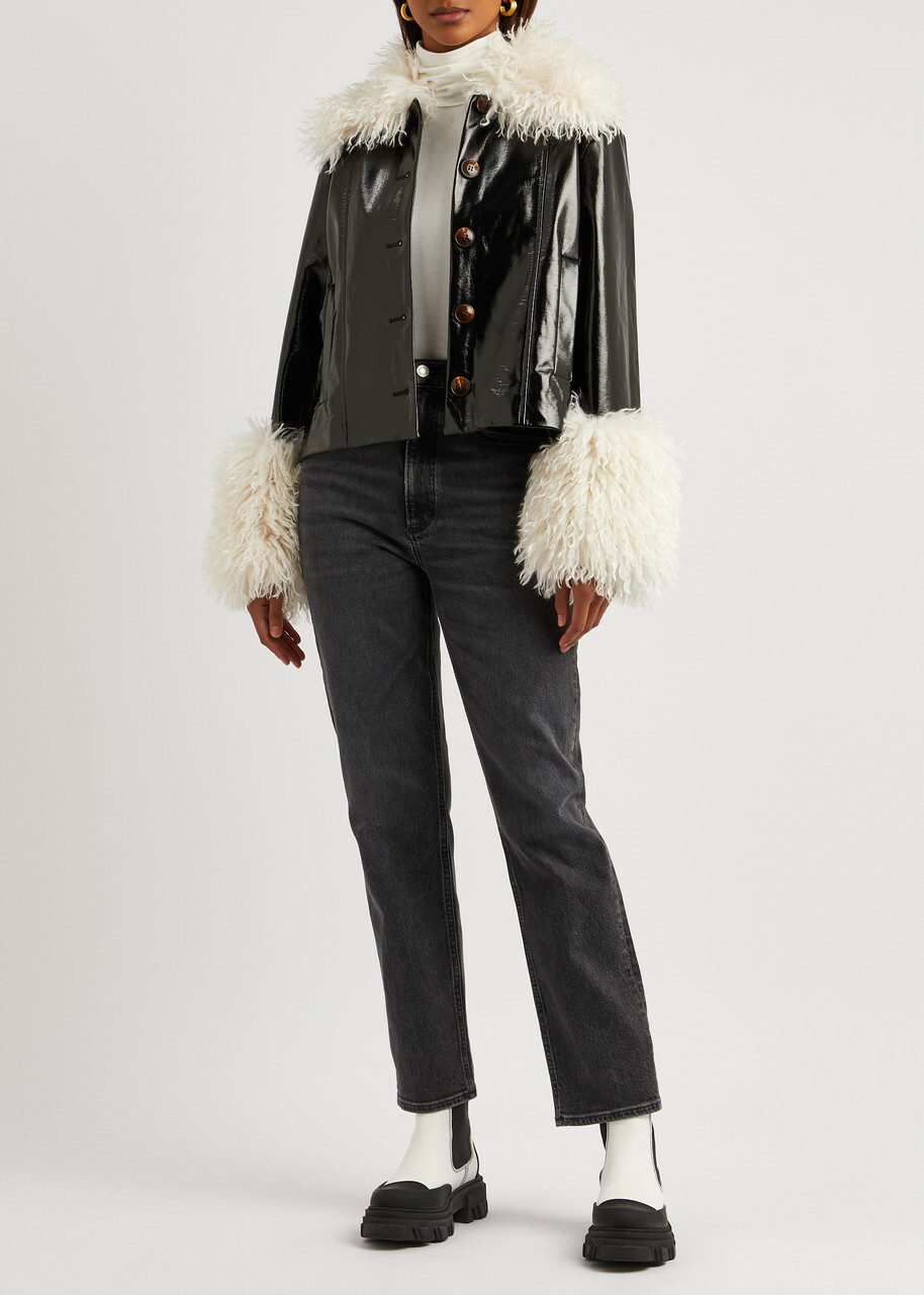 Kitri Bonnie Faux Shearling-trimmed Vinyl Jacket Black