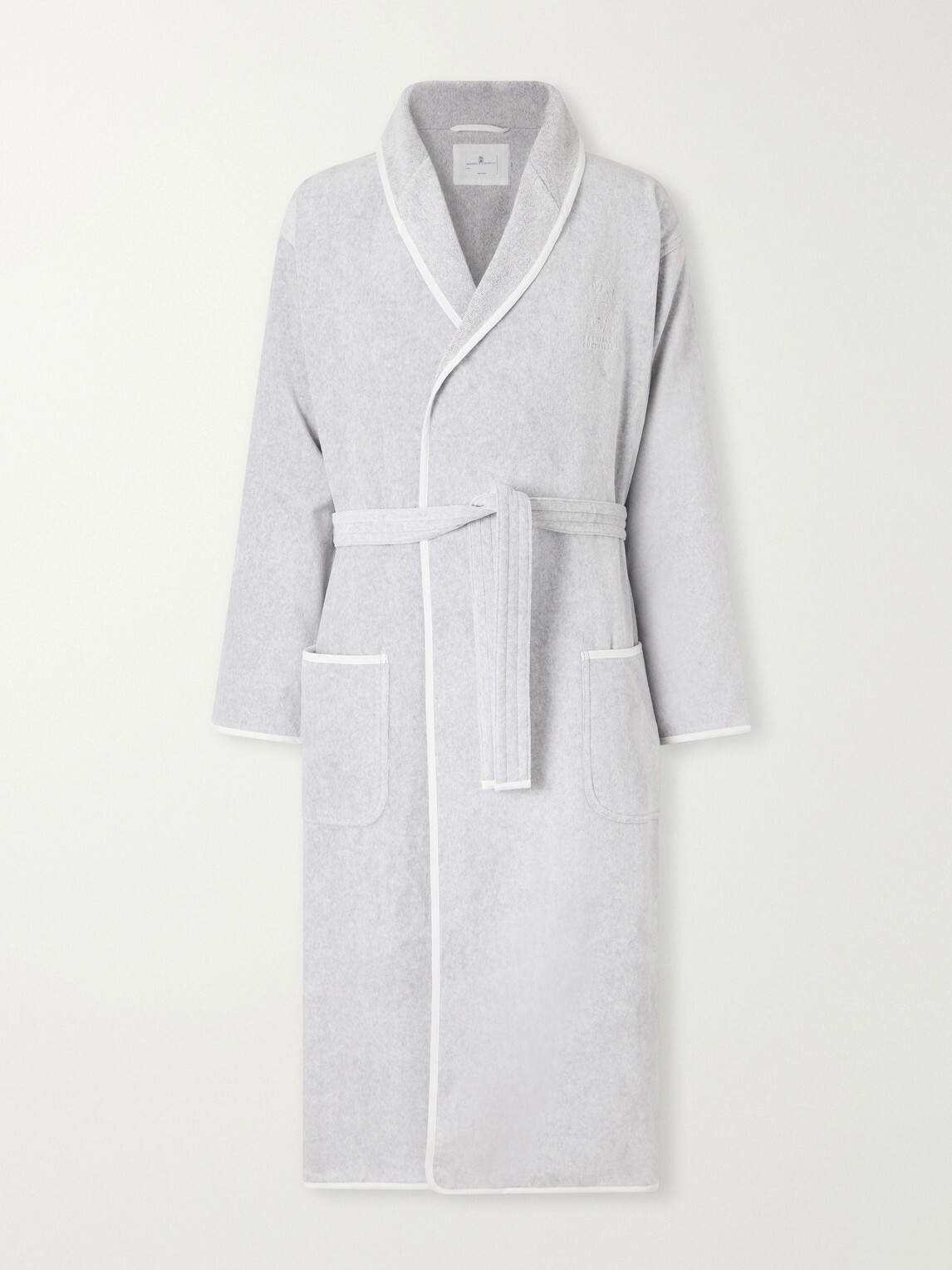Brunello Cucinelli - Logo-Embroidered Cotton-Terry Bathrobe - Gray