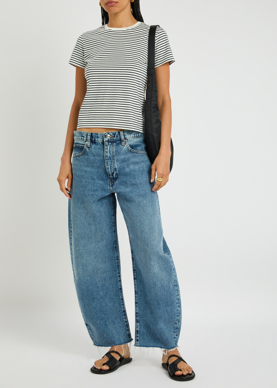 Frame The Baby Tee Striped Cotton T-shirt Navy