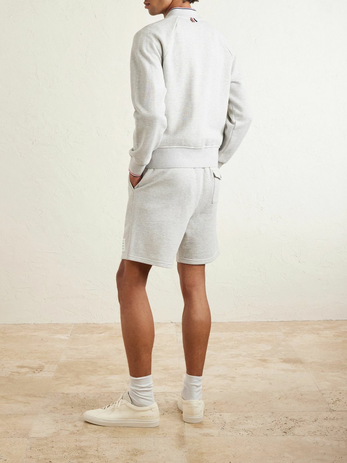 Thom Browne - Straight-Leg Logo-Appliquéd Striped Cotton-Piqué Drawstring Shorts - Gray