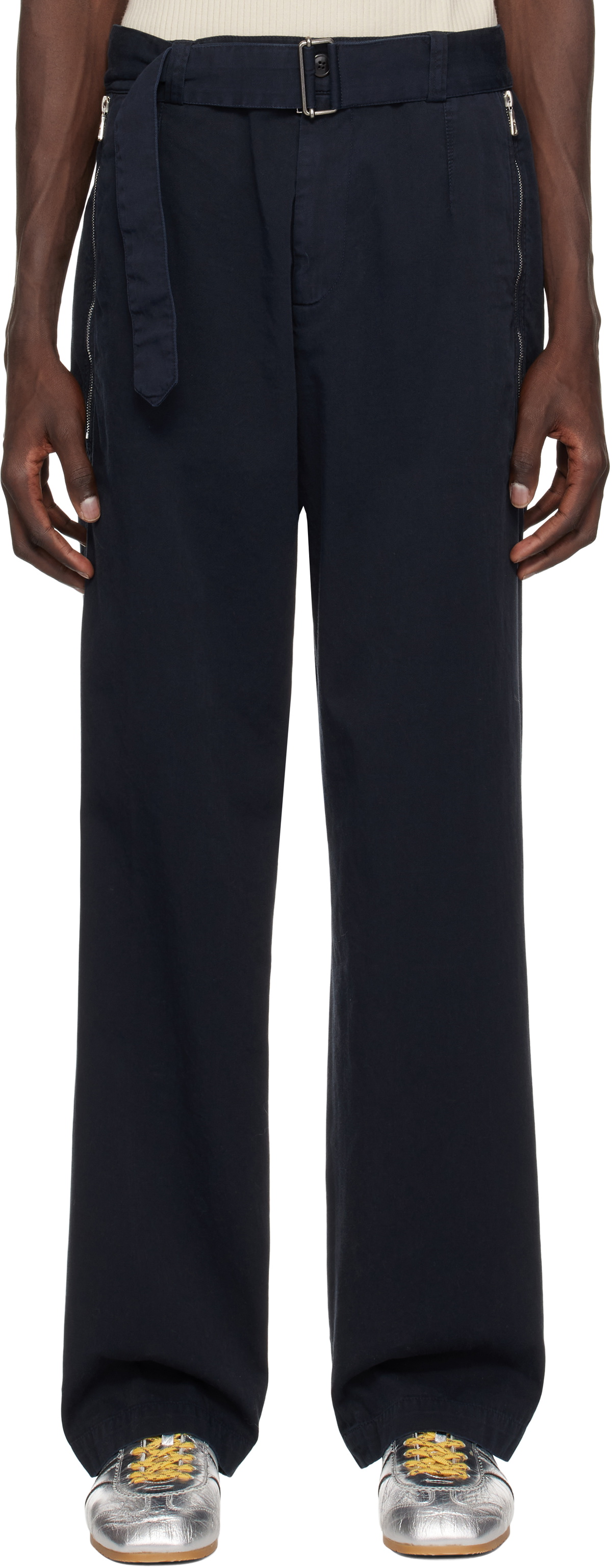 Dries Van Noten Navy Wide Belted Cargo Pants Dries Van Noten