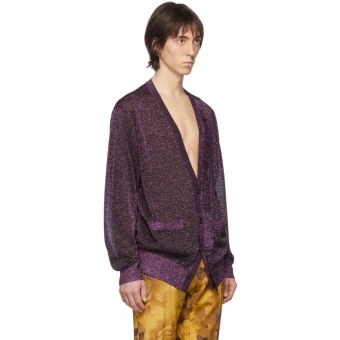 Dries Van Noten Purple Jaxson Metallic Cardigan Dries Van Noten