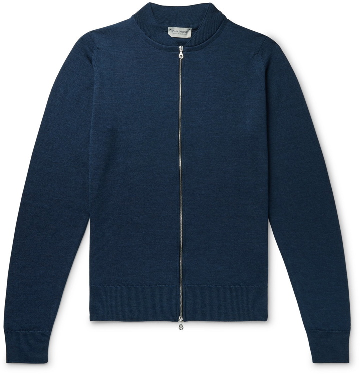 Photo: John Smedley - Merino Wool Zip-Up Cardigan - Blue