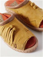 KAPITAL - Fringed Leather-Trimmed Suede Sandals - Yellow