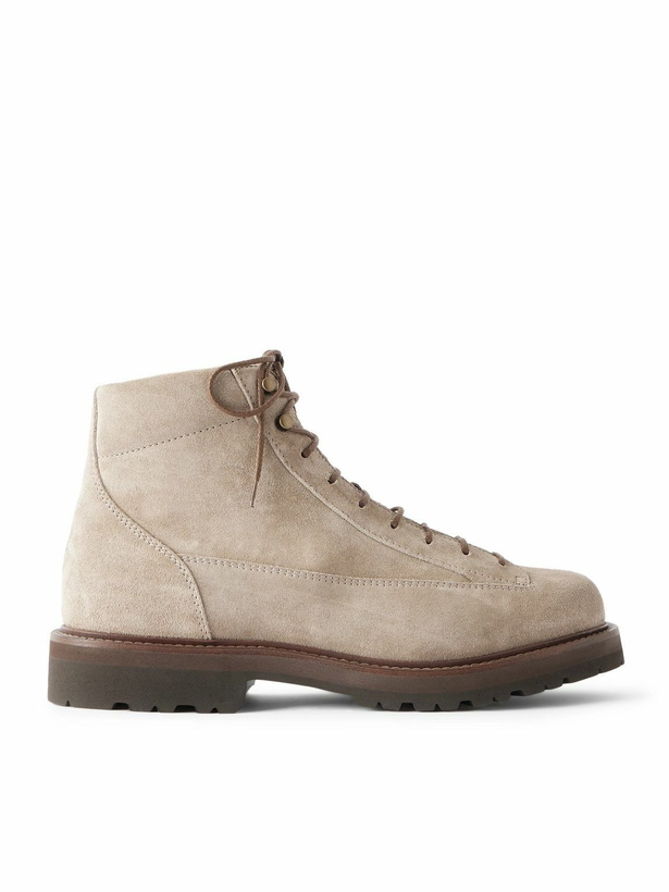 Photo: Brunello Cucinelli - Polacco Velvet-Trimmed Suede Hiking Boots - Neutrals