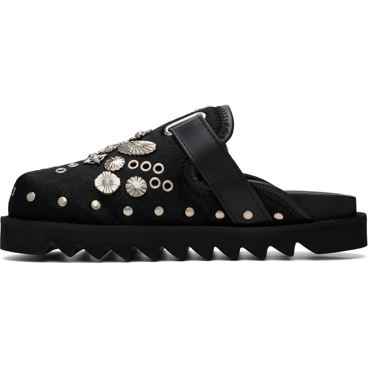 Toga Pulla Black Eyelet Metal Clog Loafers