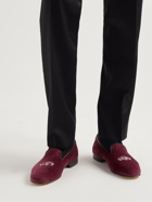 George Cleverley - Albert Leather-Trimmed Embroidered Velvet Loafers - Burgundy