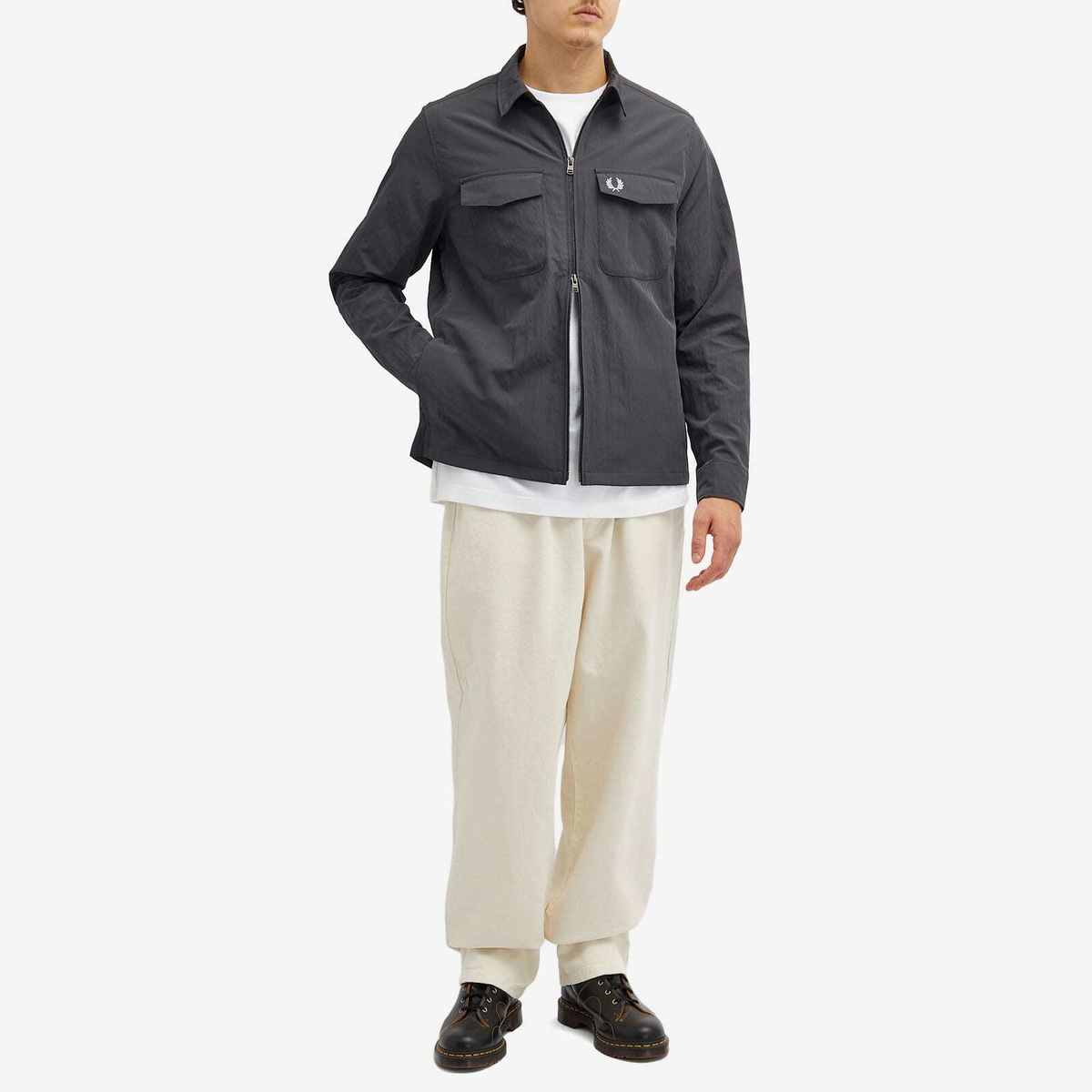 Fred Perry Men's Zip Overshirt in Anchor Grey Fred Perry