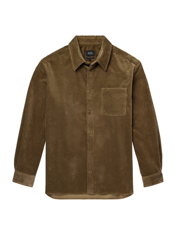 Photo: A.P.C. - Mateo Logo-Embroidered Cotton-Corduroy Shirt - Brown