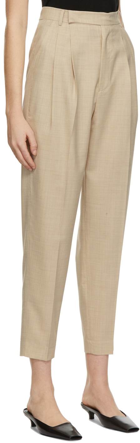 DRAE Beige Wool Summer Tapered Trousers
