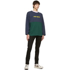 Brain Dead Navy and Green Heavyweight Logo Sweatshirt