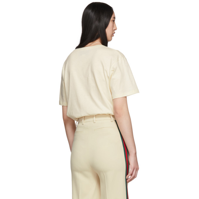Tシャツ・カットソー GUCCI Women Tops 789582XJG60 Beige Gucci Beige Sequin Vintage Logo T-Shirt Gucci