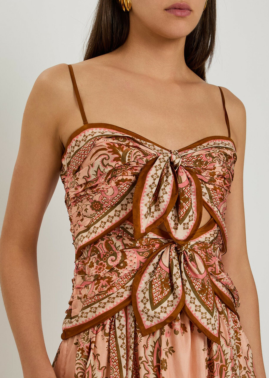 Zimmermann Aster Scarf Printed Cut-out Silk Midi Dress Pink
