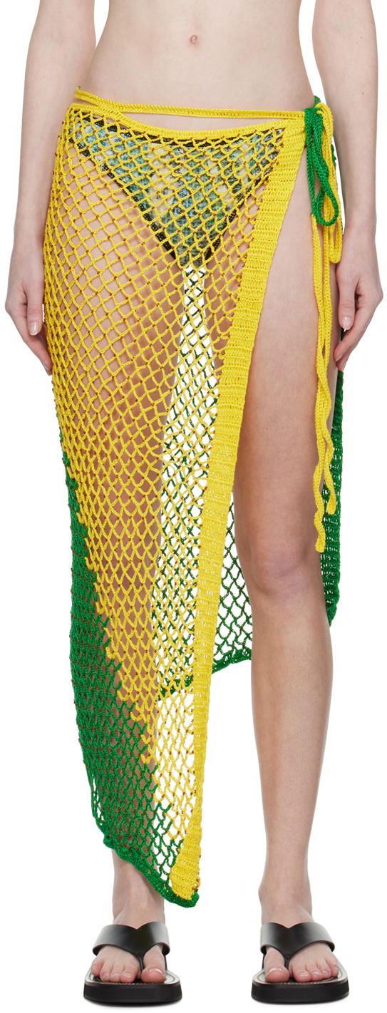 Luna Del Pinal SSENSE Exclusive Green & Yellow Sarong Midi Skirt