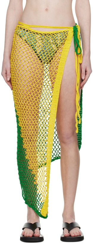 Photo: Luna Del Pinal SSENSE Exclusive Green & Yellow Sarong Midi Skirt