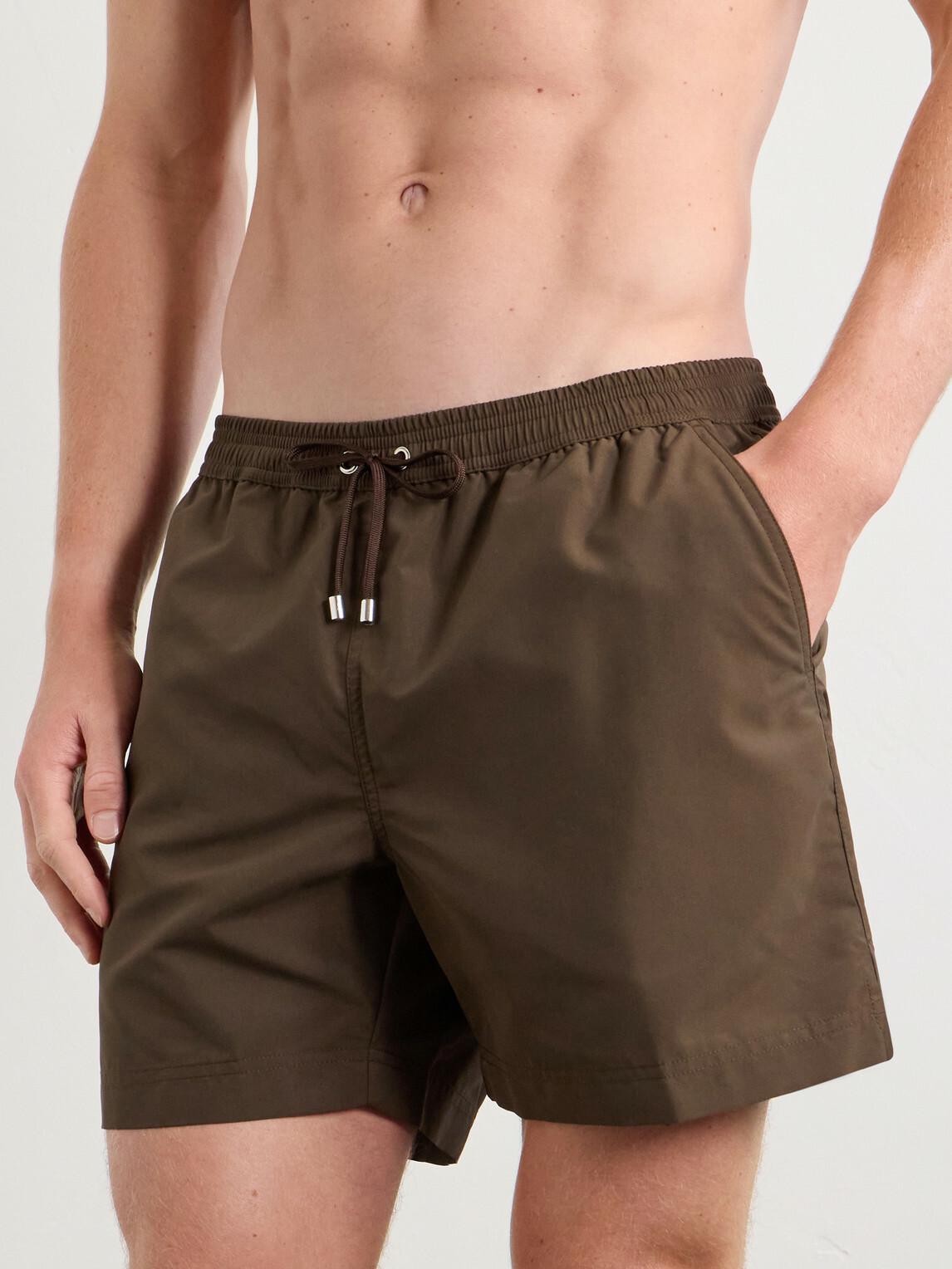 Sunspel - Drawstring Straight-Leg Swim Shorts - Brown