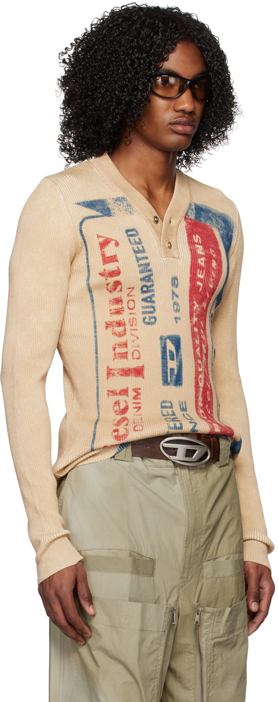 DIESEL K-Lancy ヘンリーネック ニットセーター ベージュ SS23 DIESEL K-Lancy ヘンリーネック ニットセーター ベージュ SS23