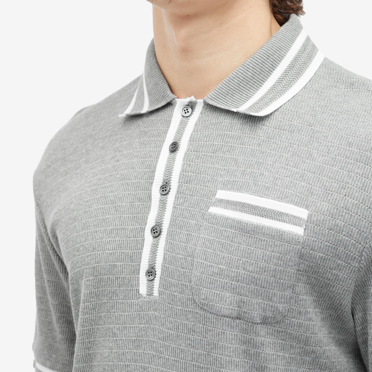 Thom Browne Men's Textured Tipped Polo in Light Grey