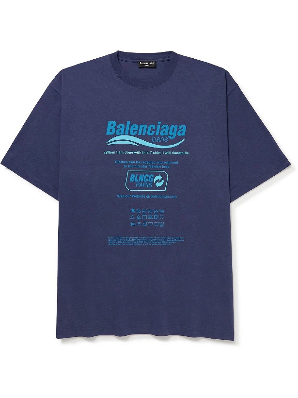 Photo: Balenciaga - Printed Cotton-Jersey T-Shirt - Blue
