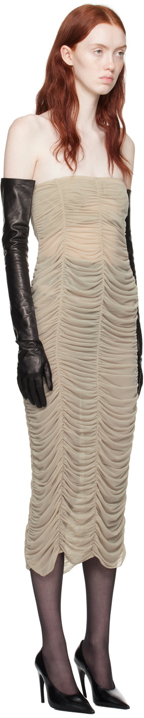 Elena Velez Beige Ruched Midi Dress
