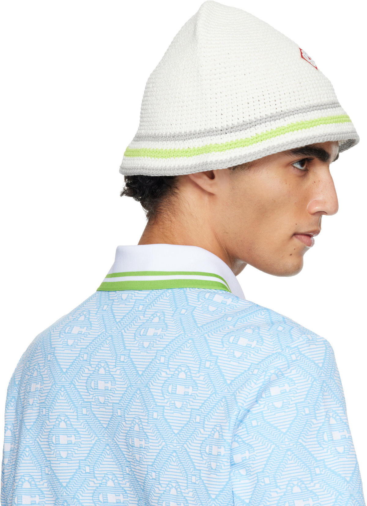 Casablanca White Stripe Crochet Bucket Hat