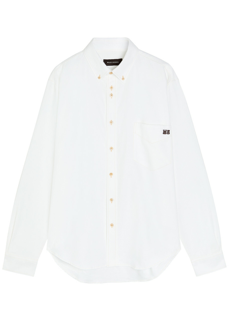 Wales Bonner Isaac Logo-embroidered Piqué Cotton Oxford Shirt White