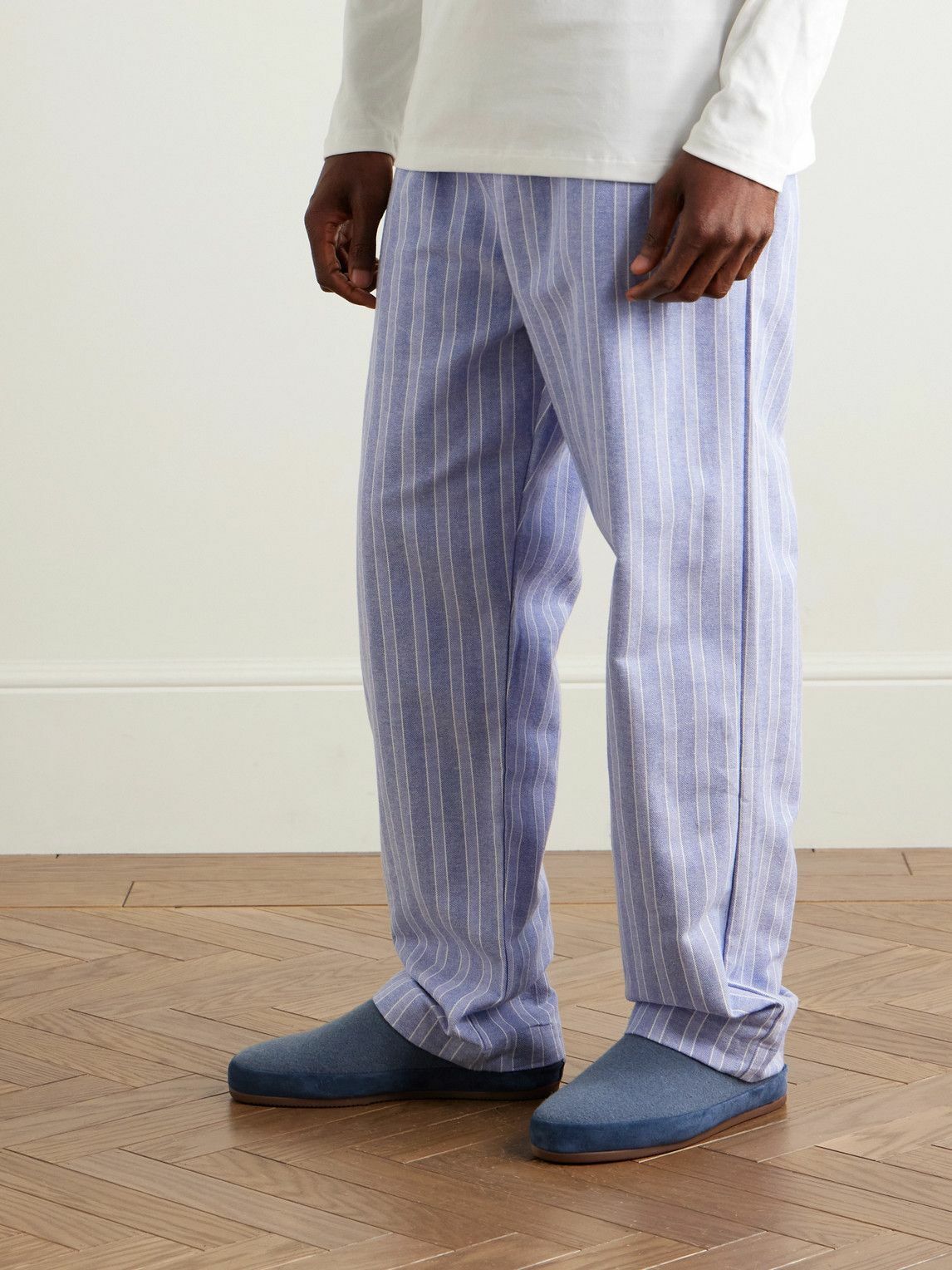 Mulo - Suede-Trimmed Shearling-Lined Wool Slippers - Blue