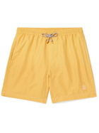 Brunello Cucinelli - Straight-Leg Long-Length Logo-Embroidered Swim Shorts - Yellow