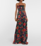 Carolina Herrera Floral strapless silk gown