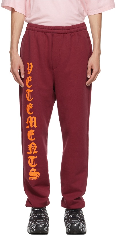 Photo: VETEMENTS Red Anarchy Gothic Logo Lounge Pants