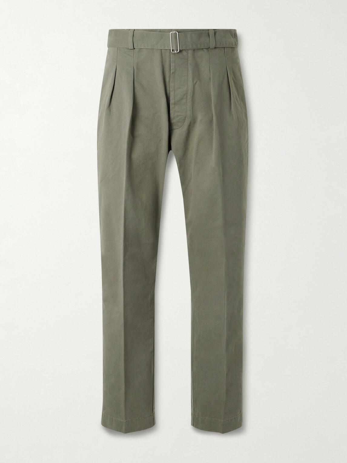 Officine Générale - Evans Wide-Leg Belted Pleated Organic Cotton-Twill Chinos - Green