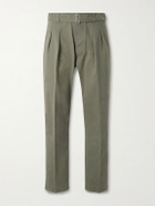 Officine Générale - Evans Wide-Leg Belted Pleated Organic Cotton-Twill Chinos - Green