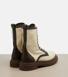 Brunello Cucinelli Leather-trimmed lace-up boots
