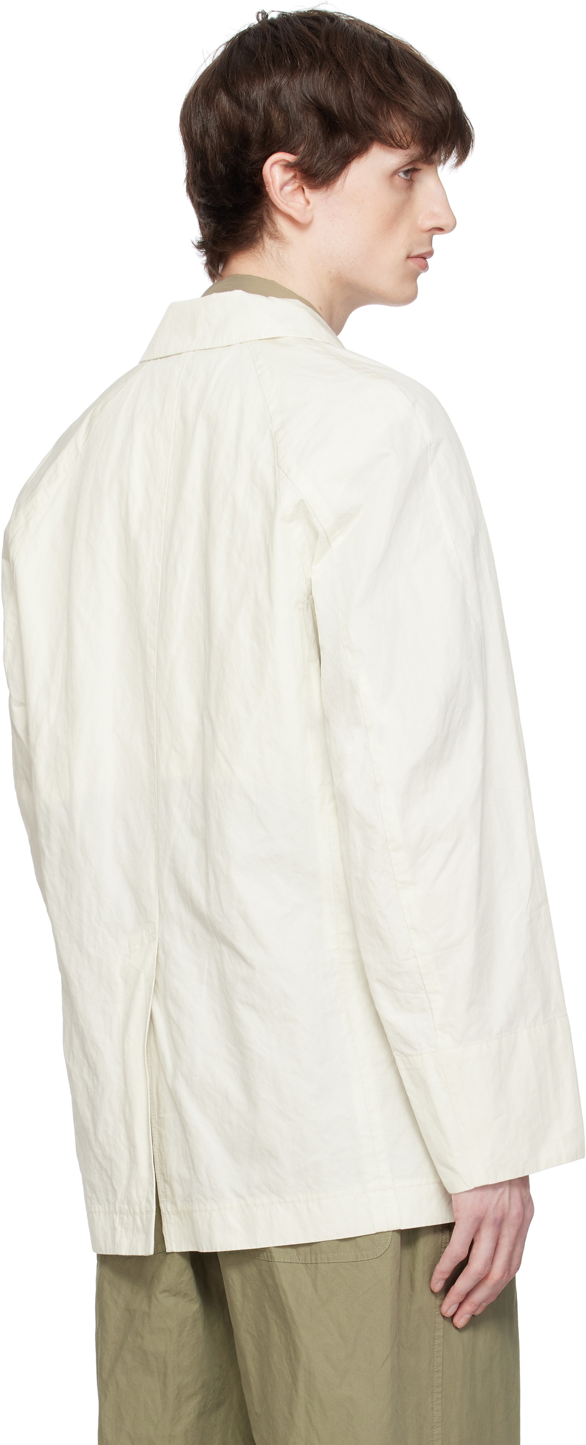 DOCUMENT Off-White Washed Cotton Double Breasted Blazer