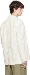DOCUMENT Off-White Washed Cotton Double Breasted Blazer